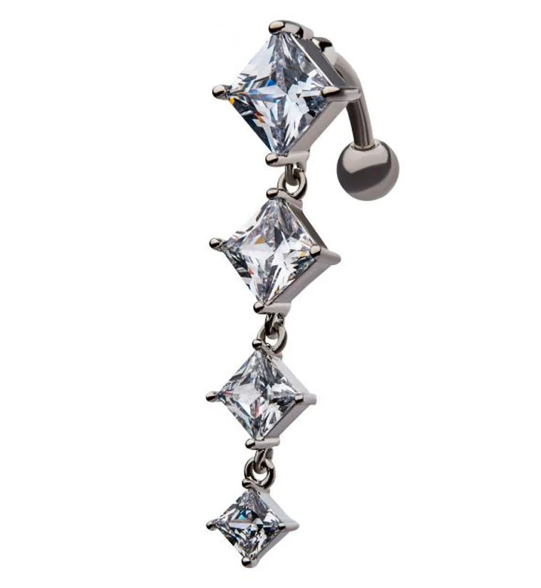 Dangling Diamond CZ Top Down Belly Button Ring - Image 3