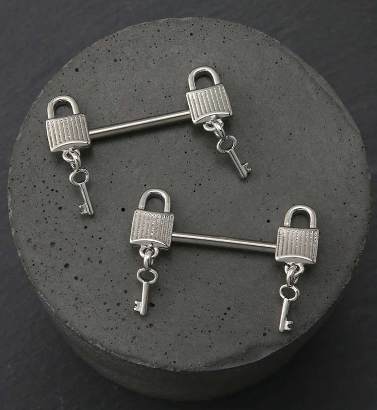 Dangling Key Lock Stainless Steel Nipple Barbell - Image 2