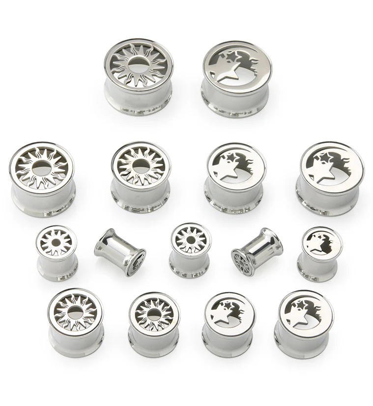 Day And Night Stainless Steel Double Flare Tunnel Plugs - Image 3
