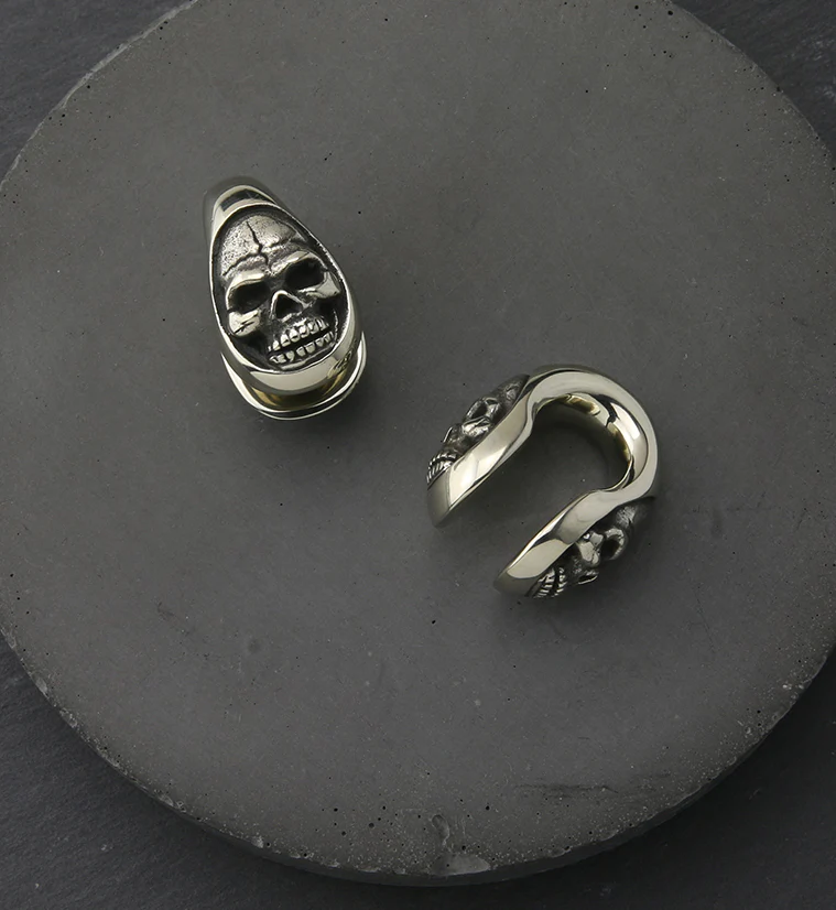 Death Keyhole White Brass Ear Weights - Image 2