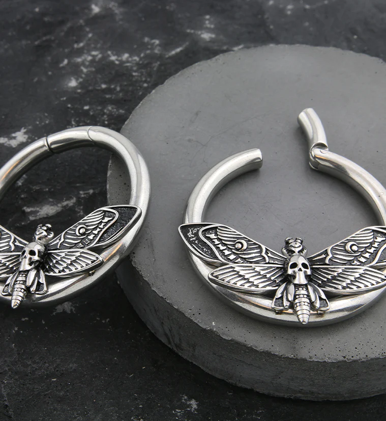 Death Moth Stainless Steel Hinged Ear Weights - Image 2