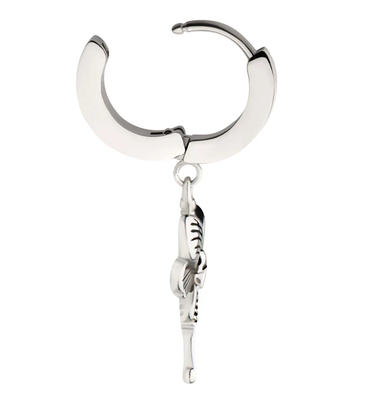 Death Moth Stainless Steel Hoop Huggie Earrings - Image 3