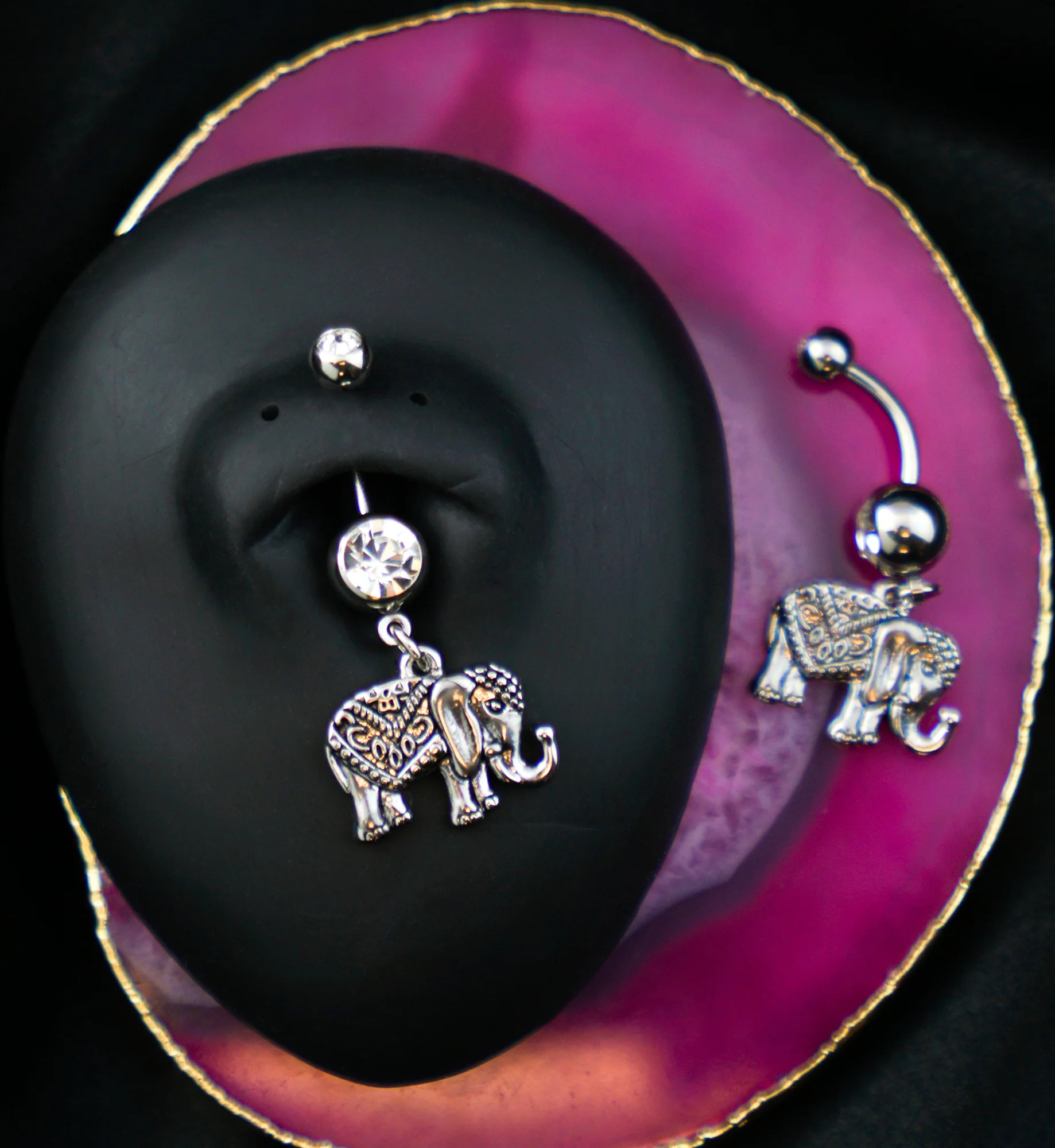 Decorated Elephant Dangle Stainless Steel Belly Button Ring - Image 2