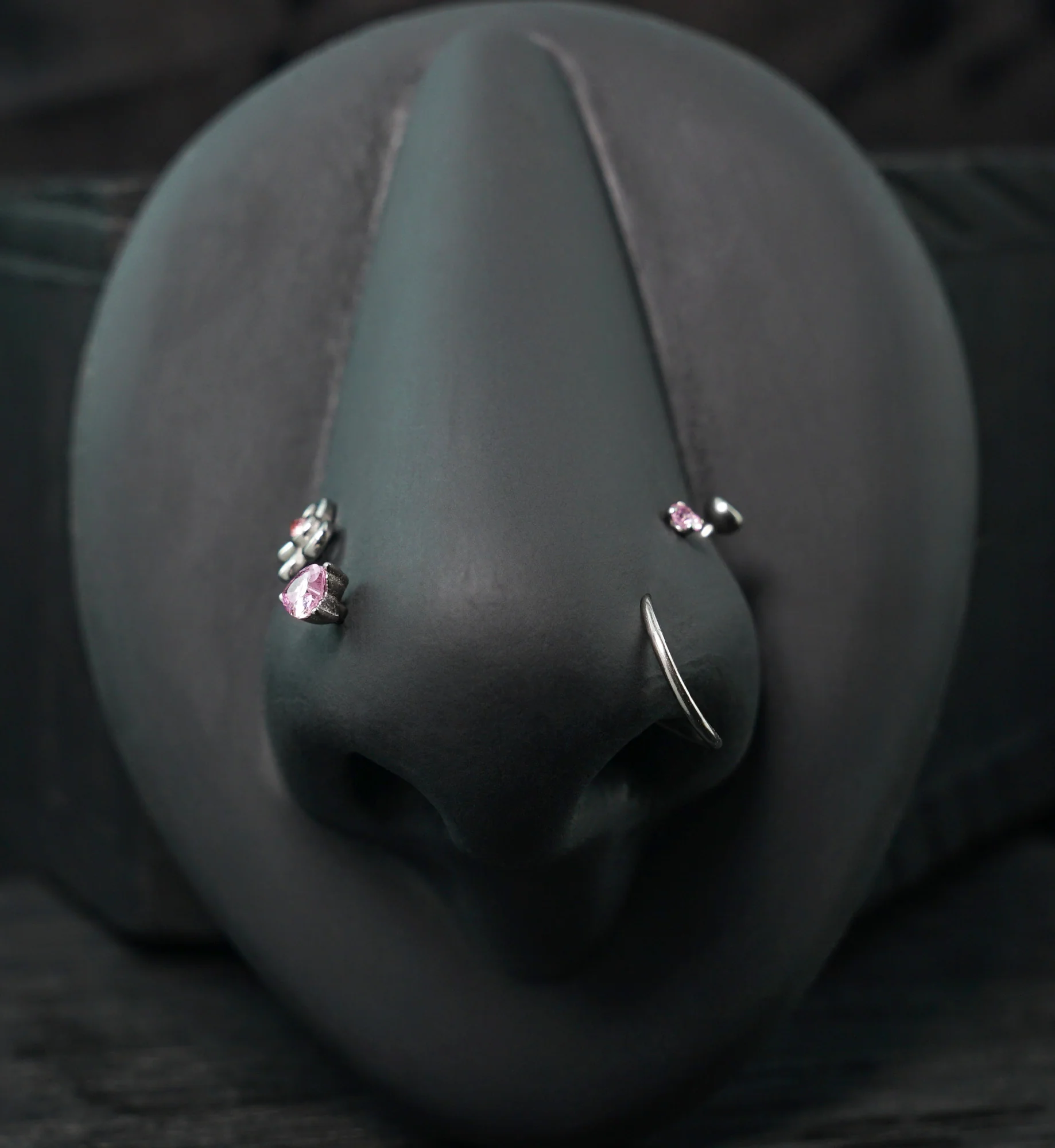 Demure Pink CZ Stainless Steel L Bend/Stud/Hoop Variety Nose Ring Pack (6 pc) - Image 3