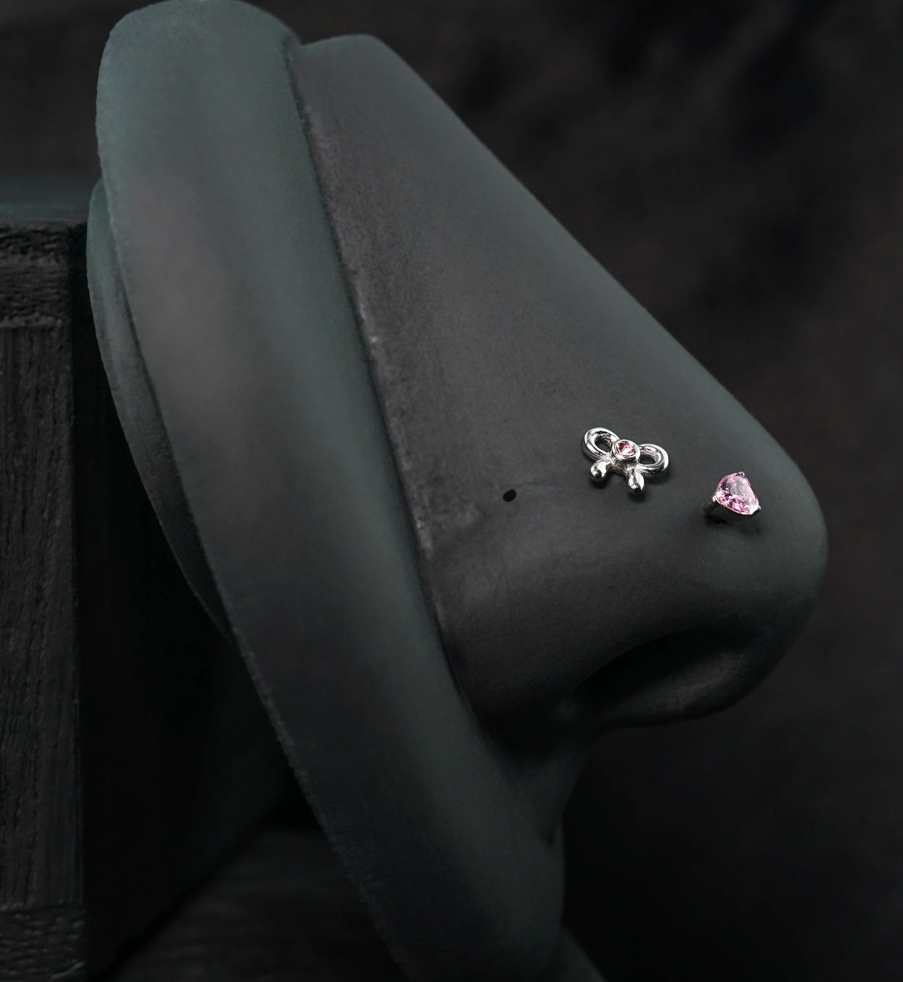 Demure Pink CZ Stainless Steel L Bend/Stud/Hoop Variety Nose Ring Pack (6 pc) - Image 4