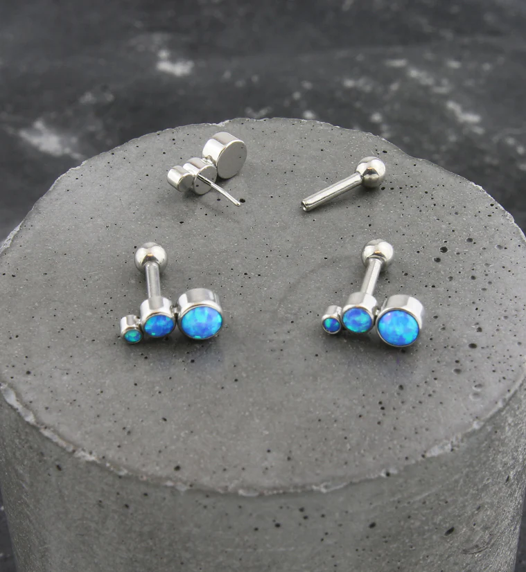 Descend Blue Opalite Titanium Threadless Cartilage Barbell - Image 2