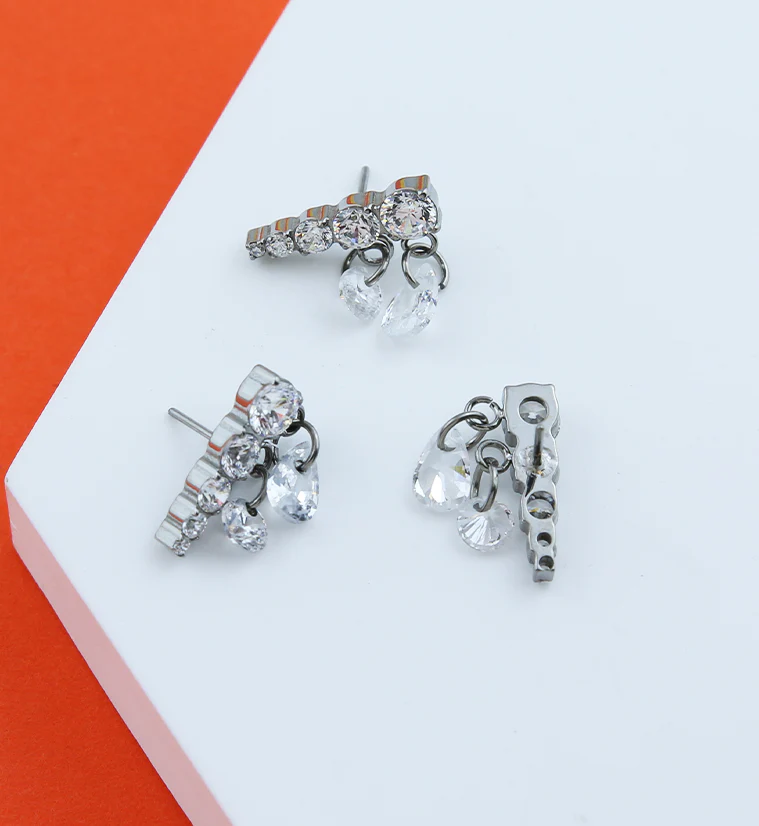 Descending Clear CZ Dangle Charms Titanium Threadless Top - Image 2