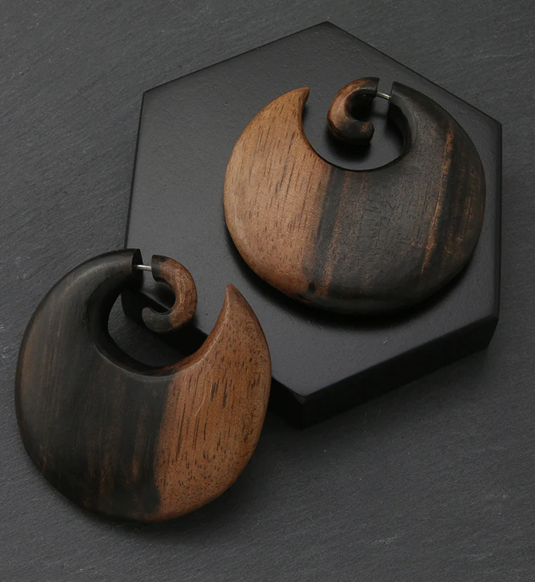 Disk Areng Wood Fake Gauge Spiral Earrings - Image 2