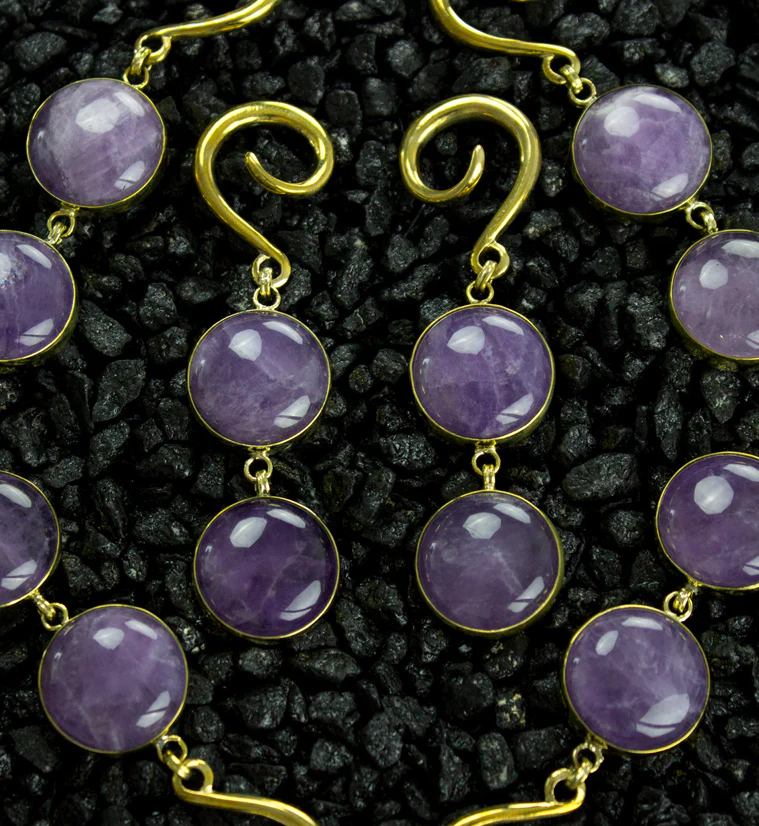 Double Amethyst Stone Hanging Ear Weights - Image 3