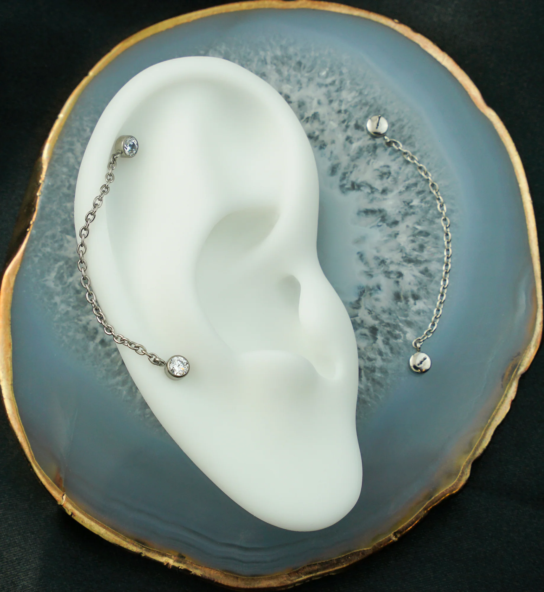 Double Bezel Clear CZ Titanium Threadless Connector Rolo Chain Tops - Image 2
