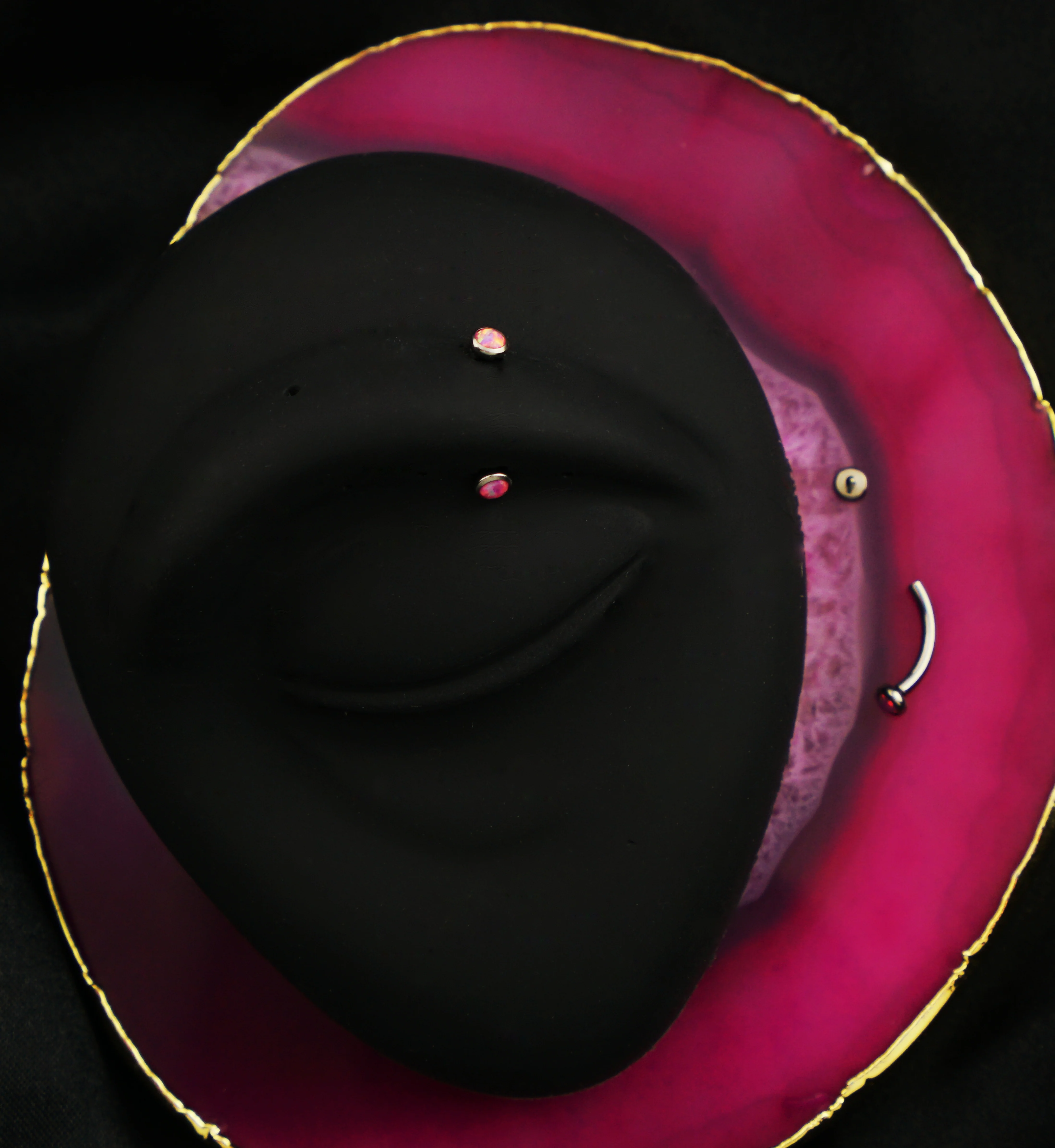 Double Bezel Pink Opalite Internally Threaded Titanium Curved Barbell - Image 2