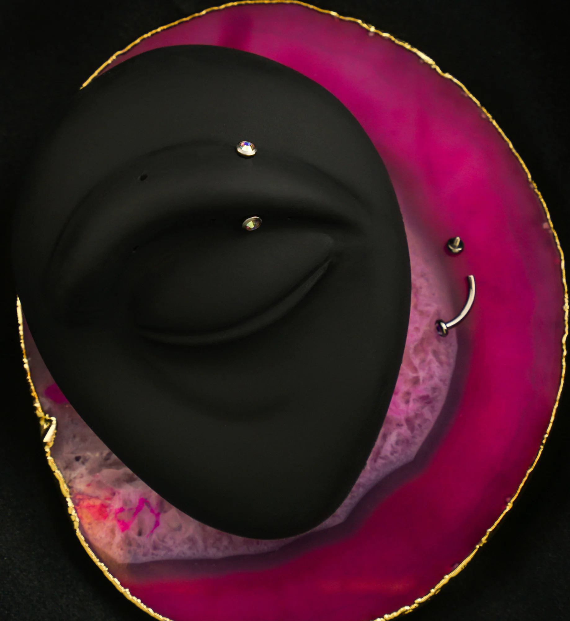Double Bezel Rainbow Aurora CZ Internally Threaded Titanium Curved Barbell - Image 2