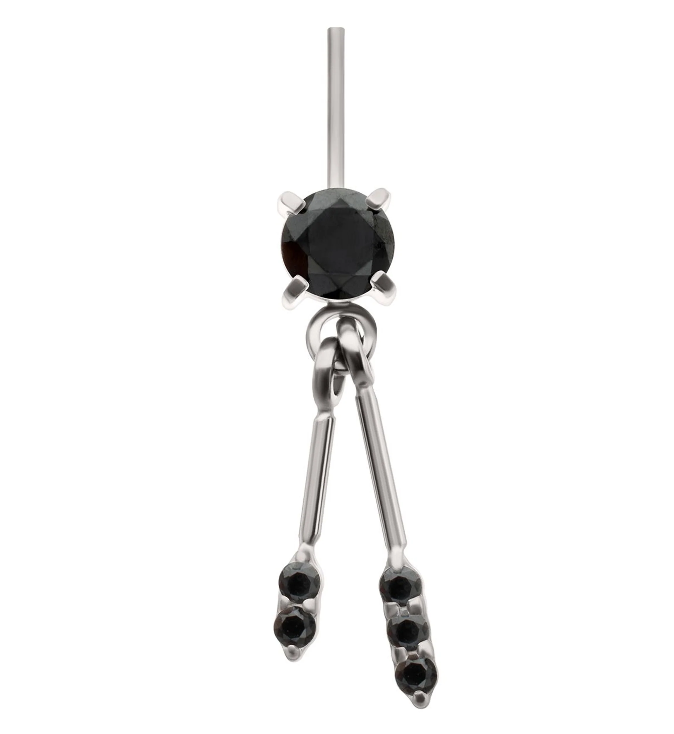 Double Black CZ Bar Dangle Vertical Titanium Threadless Top