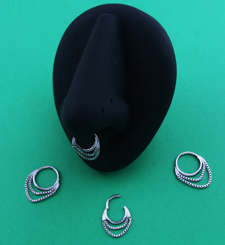 Double Box Chain Dangle Stainless Steel Hinged Segment Ring - Image 3