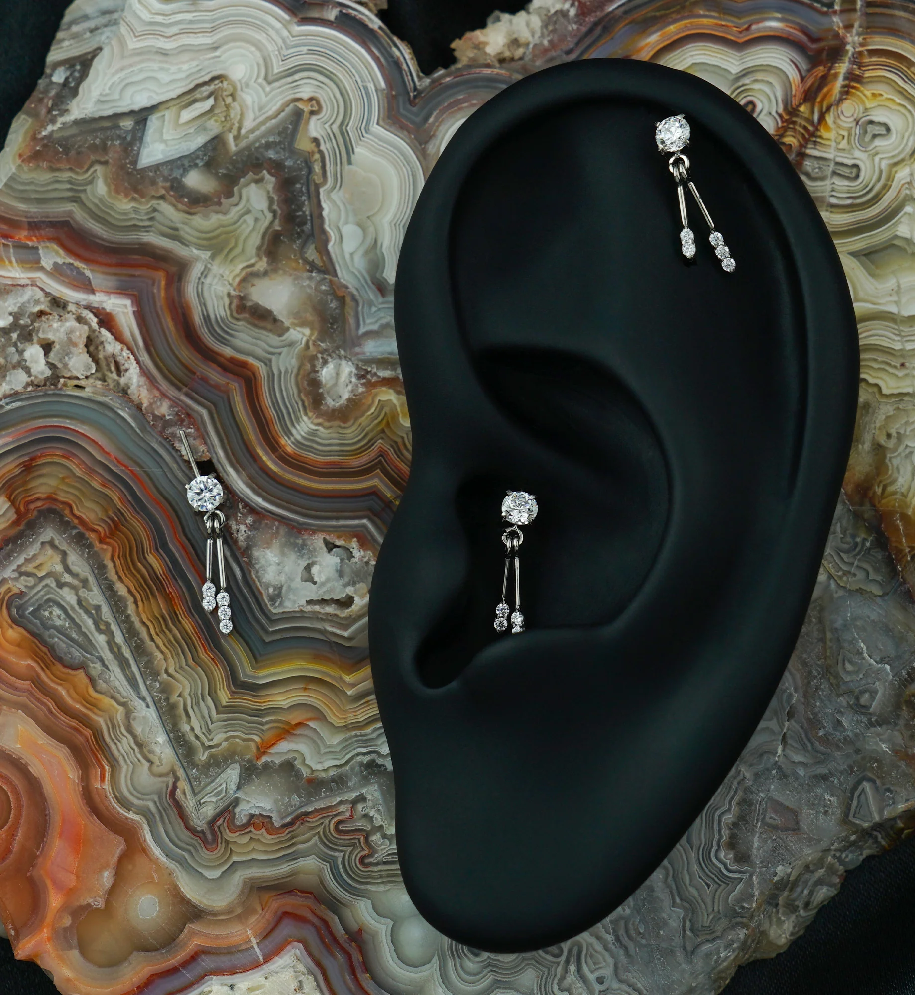 Double Clear CZ Bar Dangle Vertical Titanium Threadless Top - Image 2