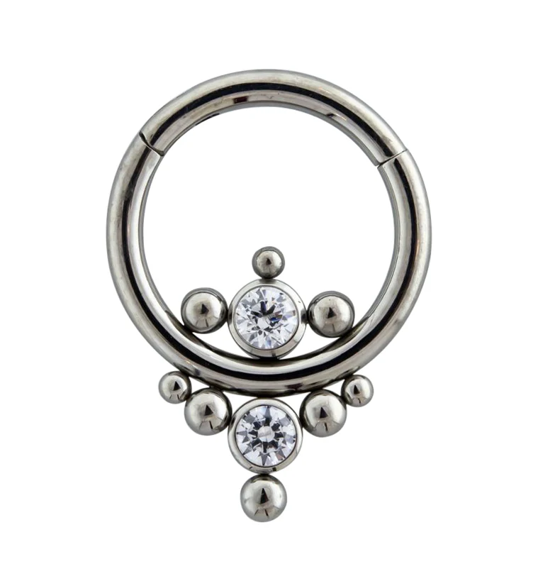 Double Cluster Swarovski CZ HInged Segment Ring