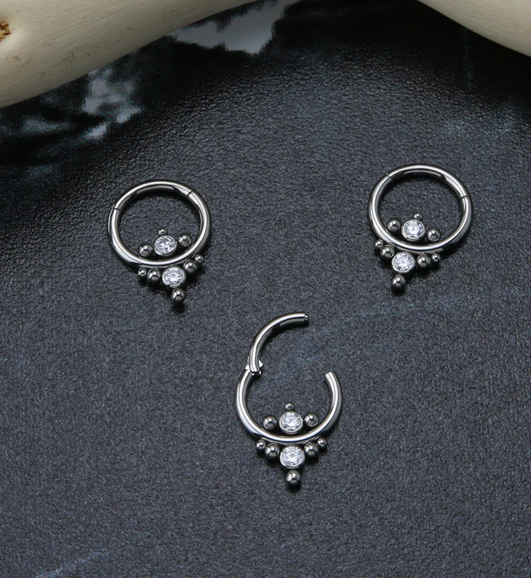 Double Cluster Swarovski CZ HInged Segment Ring - Image 2