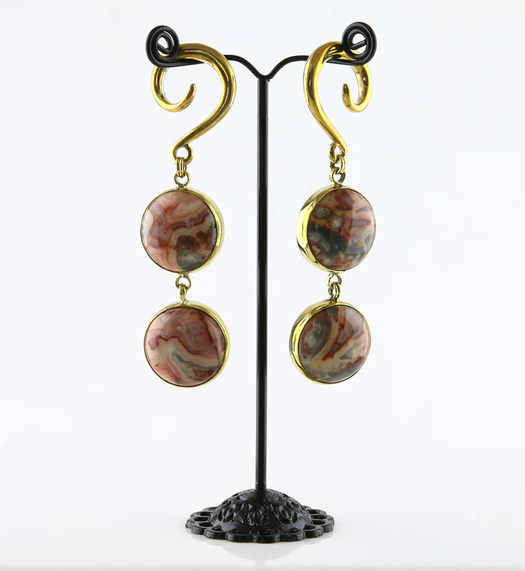 Double Crazy Lace Agate Stone Hanging Ear Weights - Image 6