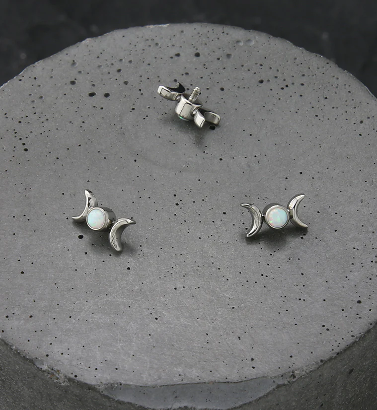 Double Crescent White Opalite Titanium Internally Threaded Top - Image 2