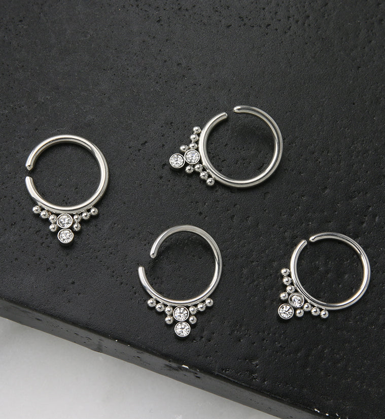 Double CZ Shill Bead Annealed Seamless Hoop Ring - Image 2
