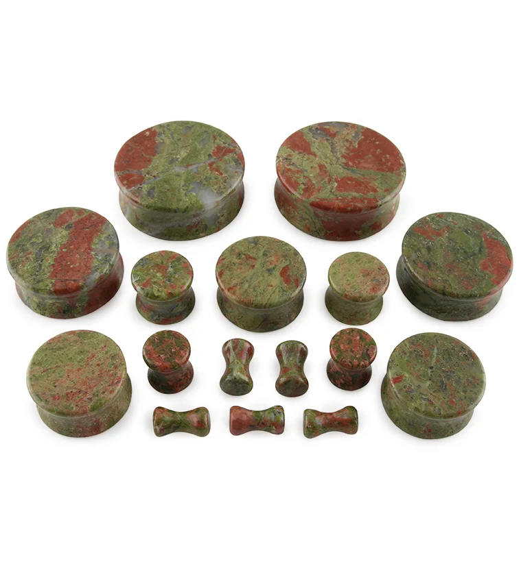 Double Flare Unakite Stone Plugs - Image 8