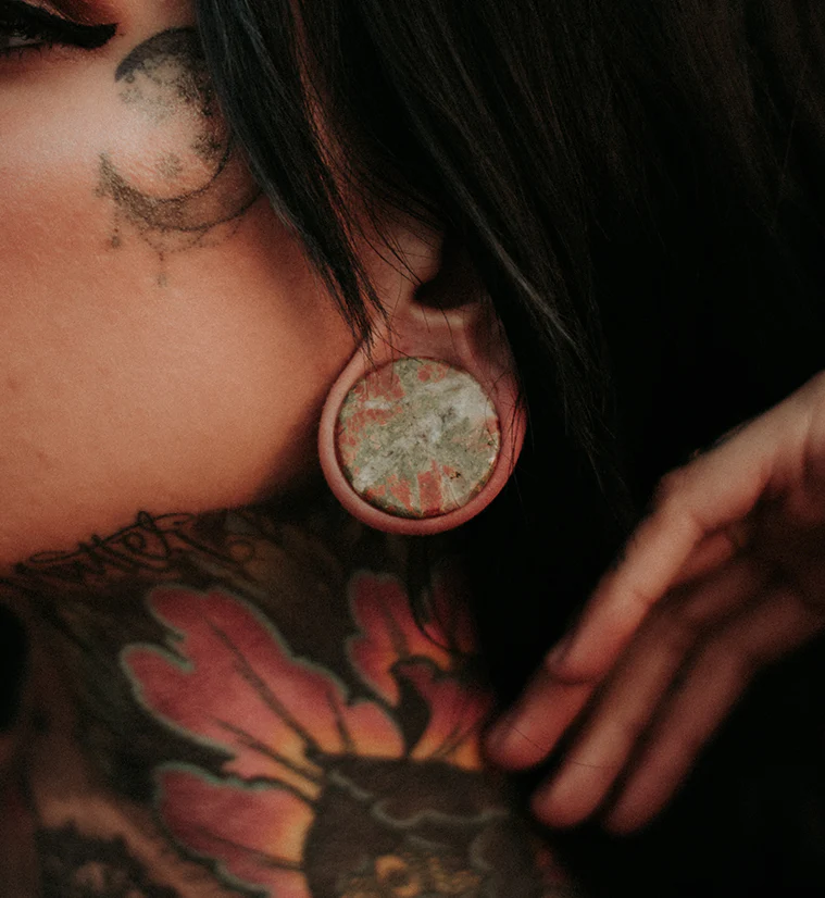 Double Flare Unakite Stone Plugs - Image 9