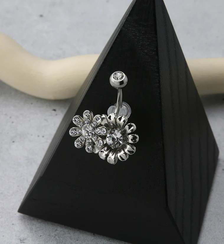 Double Flower CZ Belly Ring - Image 2