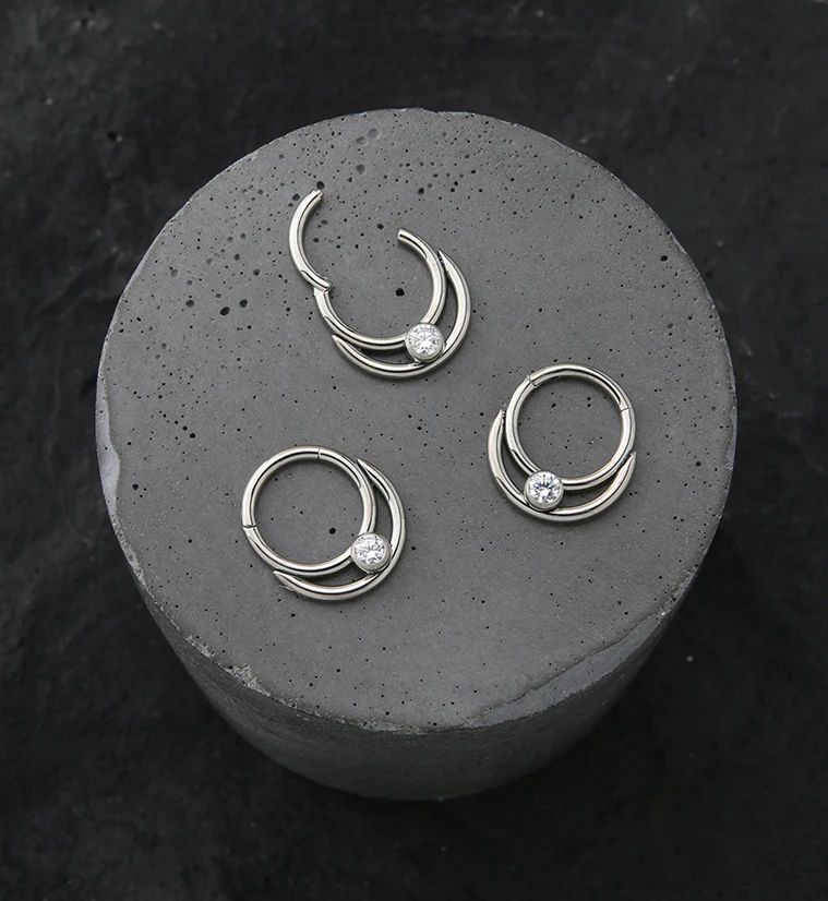 Double Front Facing Hoop Clear CZ Titanium Hinged Segment Ring - Image 2