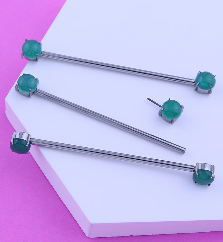 Double Green Aventurine Stone Threadless Titanium Industrial Barbell - Image 2
