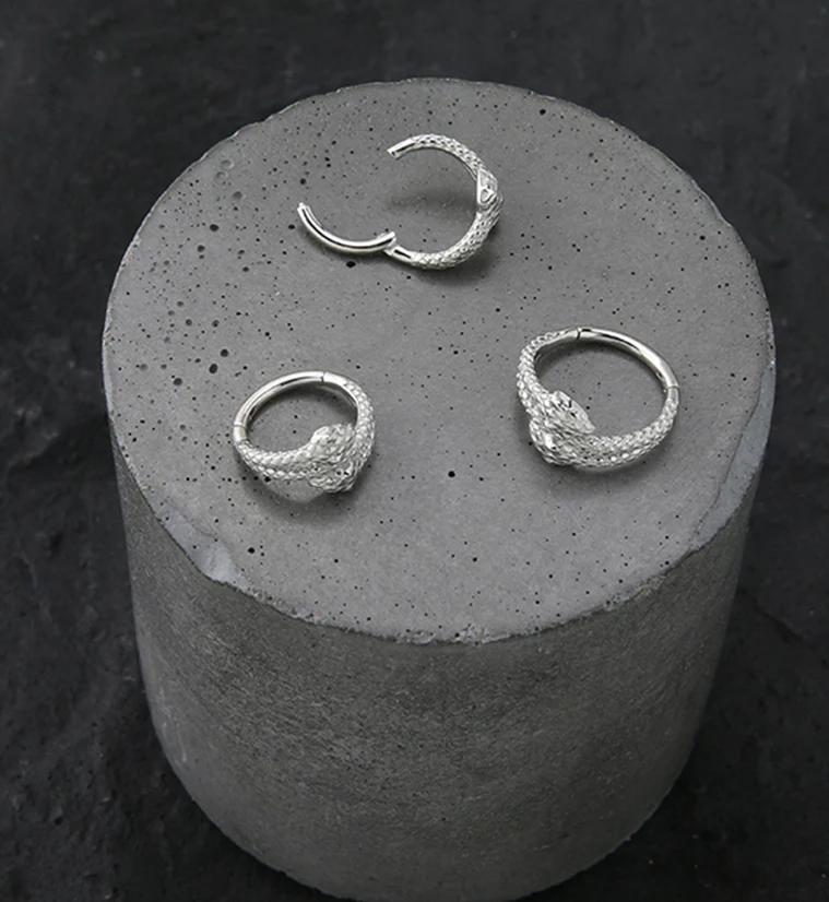 Double Head Snake Twist Stainless Steel Hinged Segment Ring - Image 2