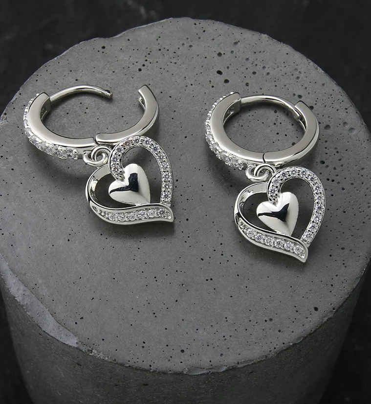 Double Heart CZ Stainless Steel Hoop Earrings - Image 2