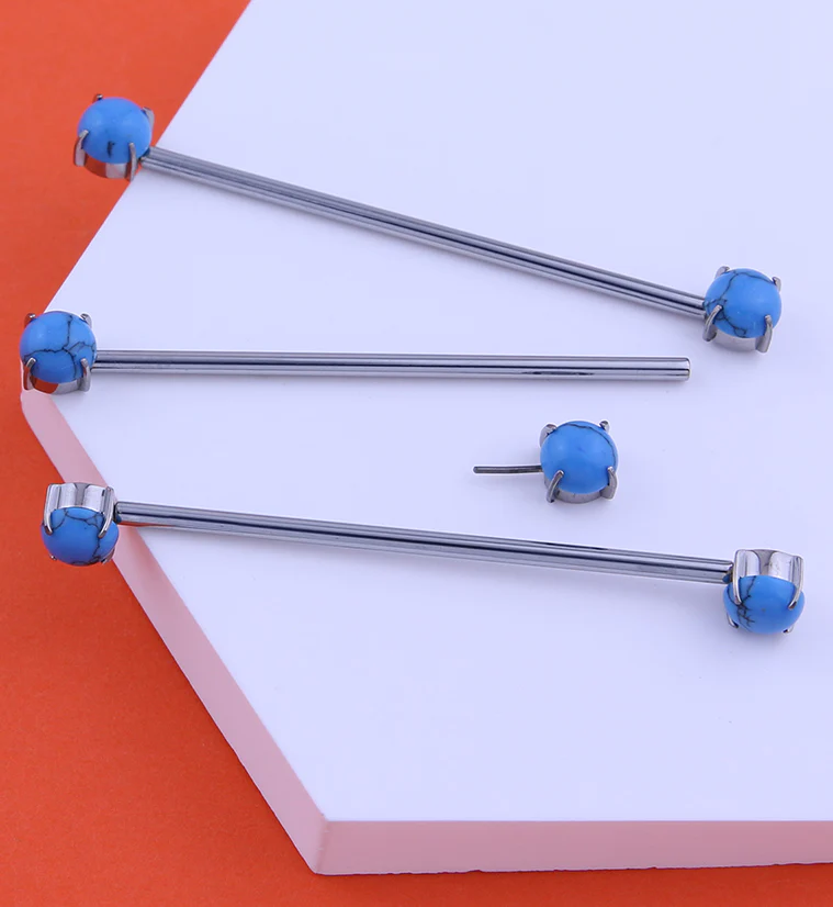 Double Howlite Turquoise Stone Threadless Titanium Industrial Barbell - Image 2