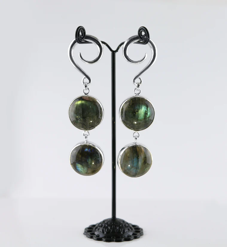 Double Labradorite Stone Hanging Ear Weights - Image 2