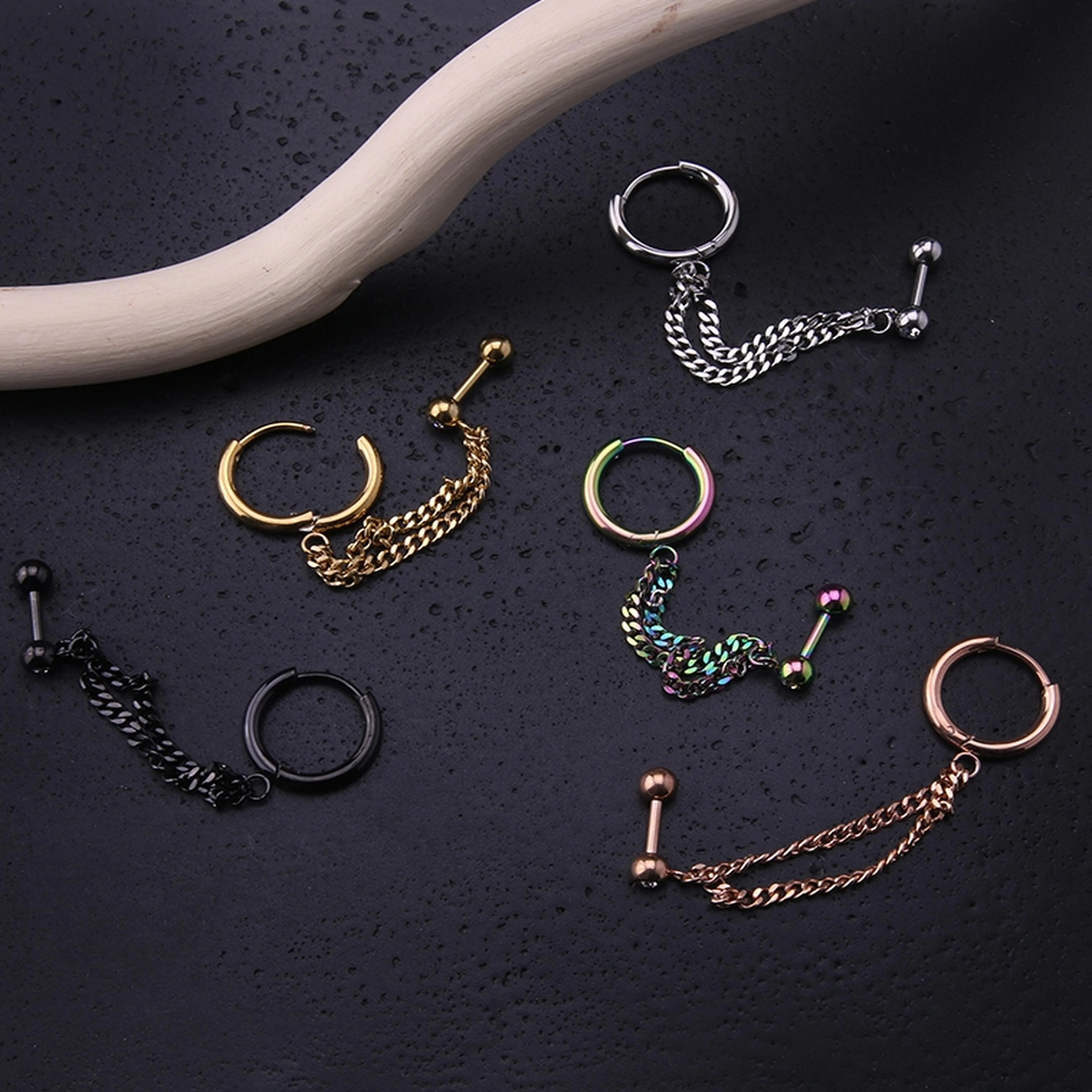 Double Linked Hinged Hoop Ring & CZ Cartilage Barbell - Image 2