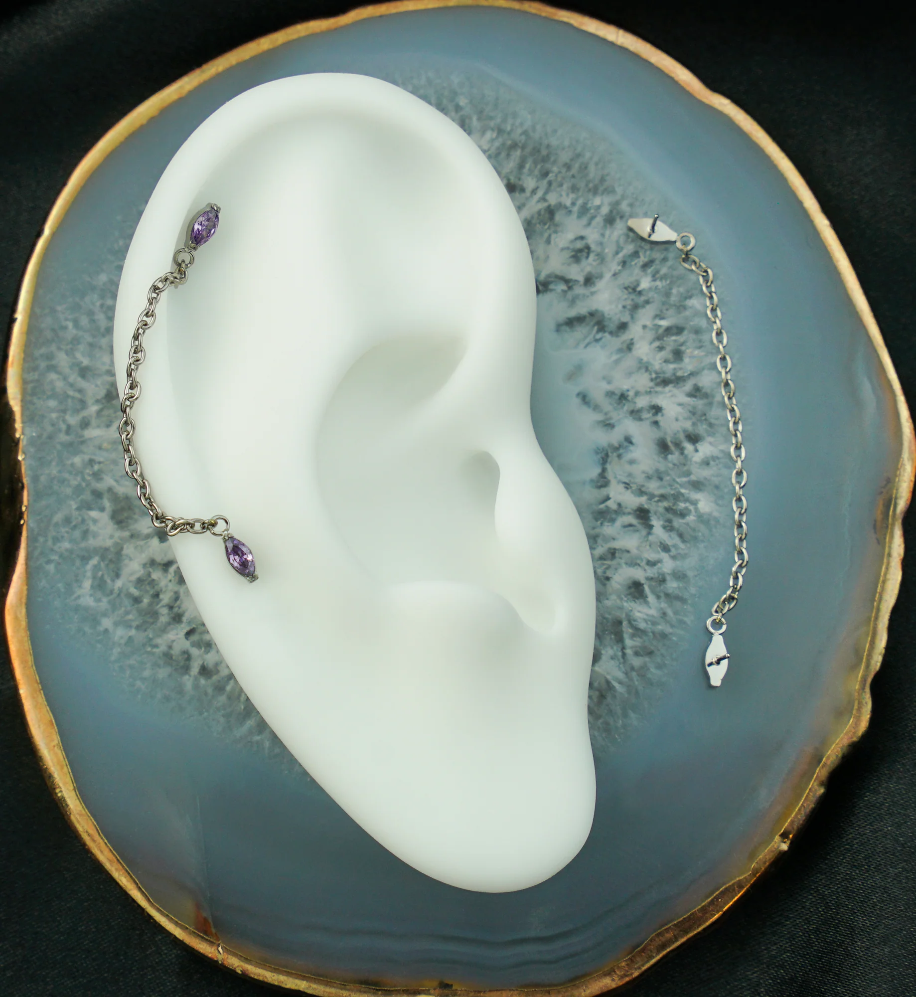 Double Marquise Amethyst CZ Titanium Threadless Connector Rolo Chain Tops - Image 2
