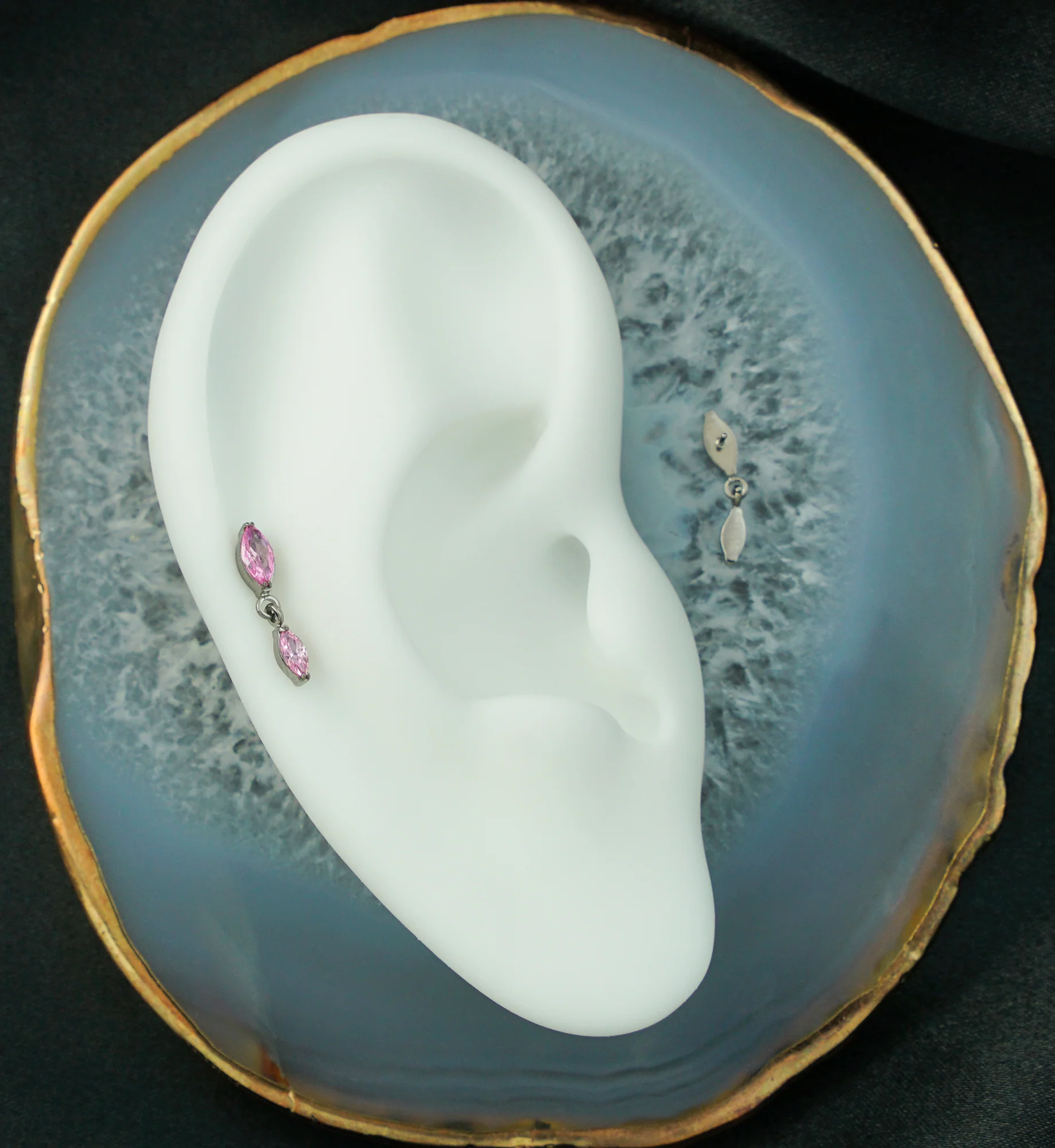 Double Marquise Pink CZ Dangle Titanium Threadless Top - Image 2