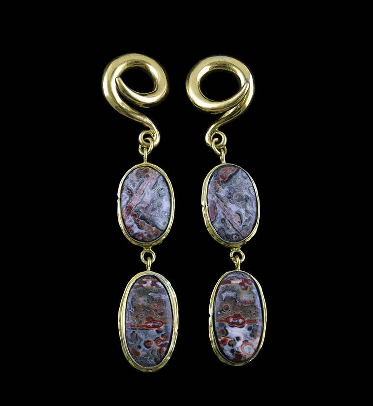 Double Ocean Jasper Stone Brass Ear Weights Version 1