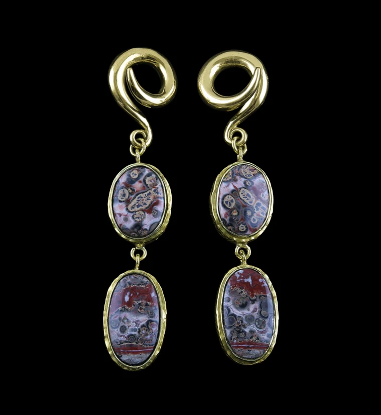 Double Ocean Jasper Stone Brass Ear Weights Version 4