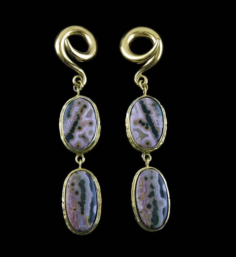 Double Ocean Jasper Stone Brass Ear Weights Version 8