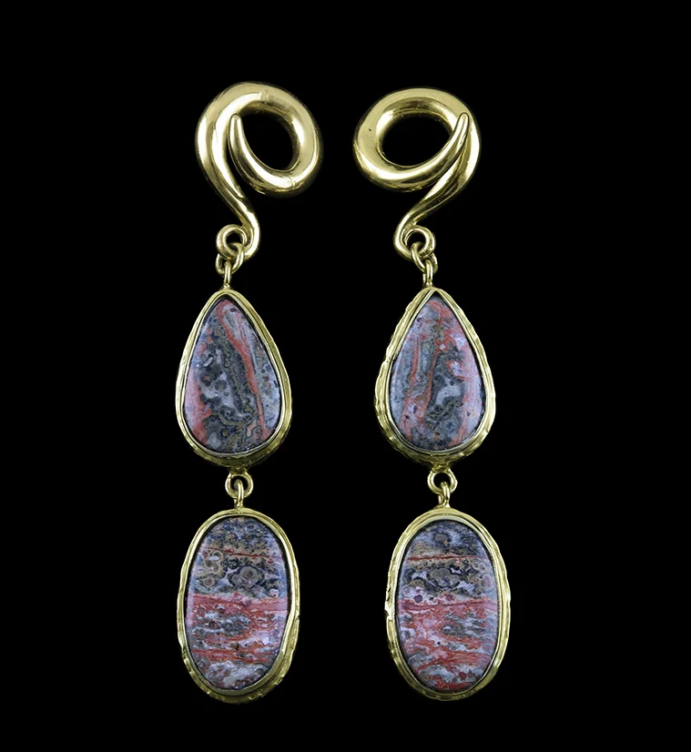 Double Ocean Jasper Stone Brass Ear Weights Version 12
