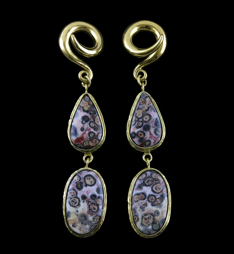 Double Ocean Jasper Stone Brass Ear Weights Version 15