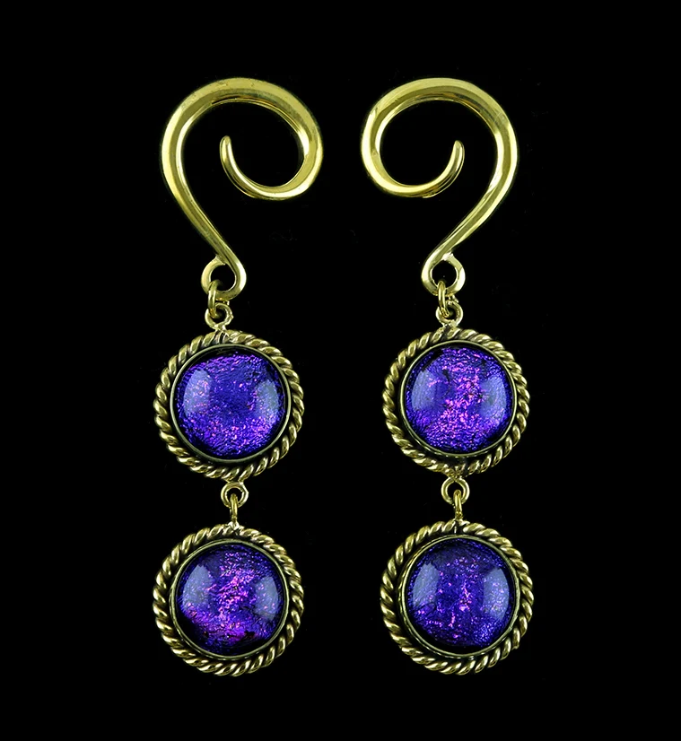Double Purple Dichroic Glass Coil Hanging Ear Weights