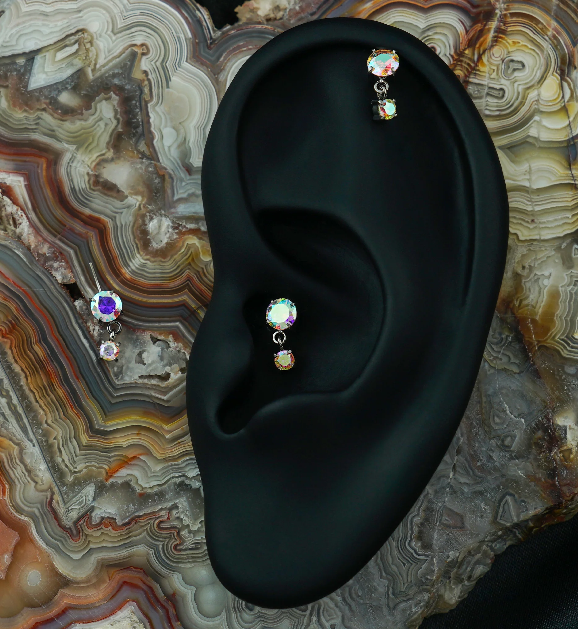 Double Rainbow Aurora CZ Dangle Vertical Titanium Threadless Top - Image 2