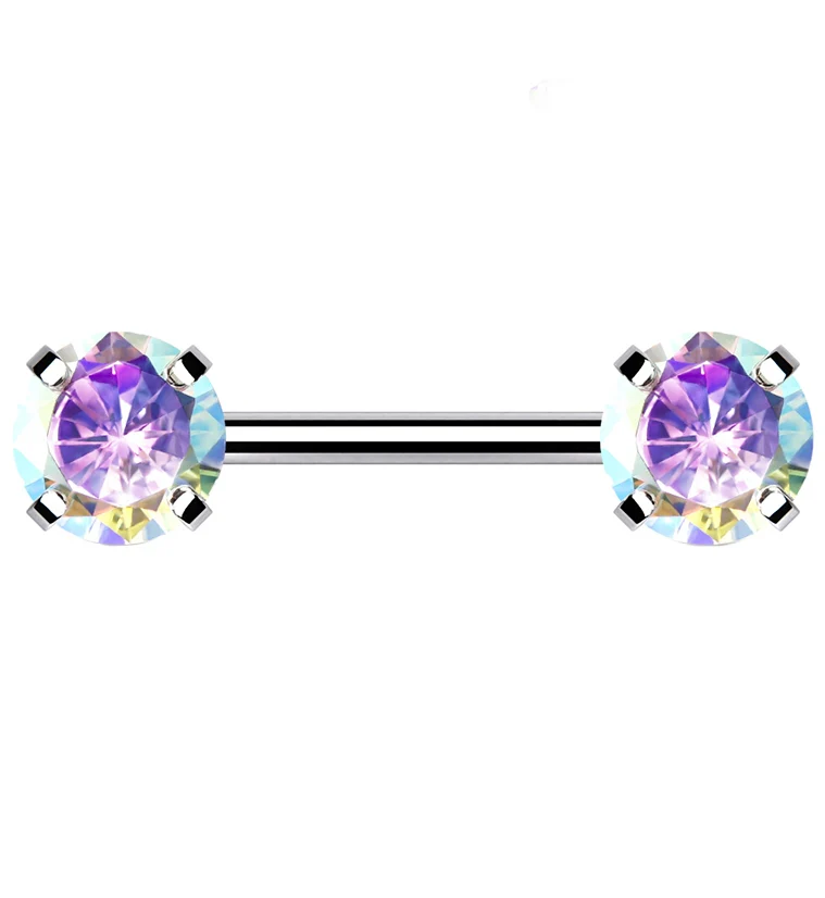 Double Rainbow Aurora CZ Stainless Steel Threadless Barbell