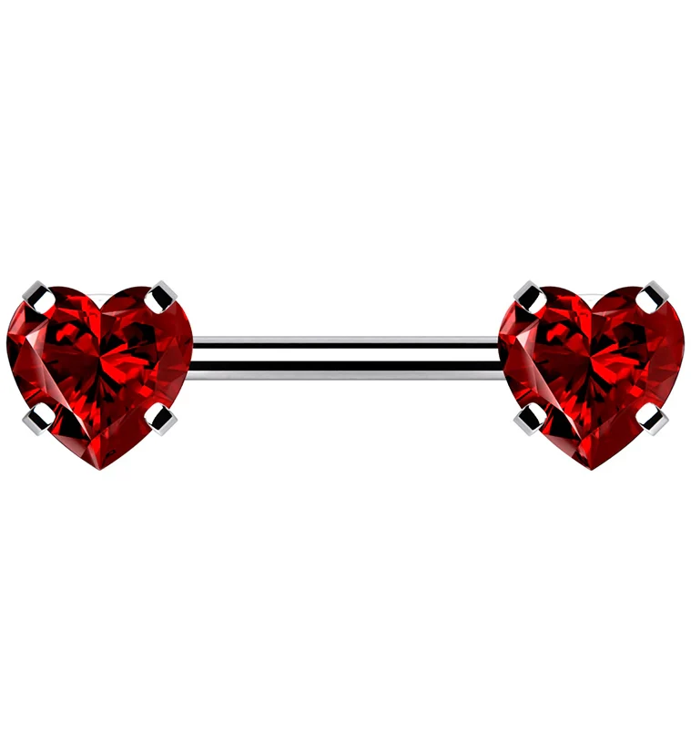 Double Red Heart CZ Stainless Steel Threadless Barbell