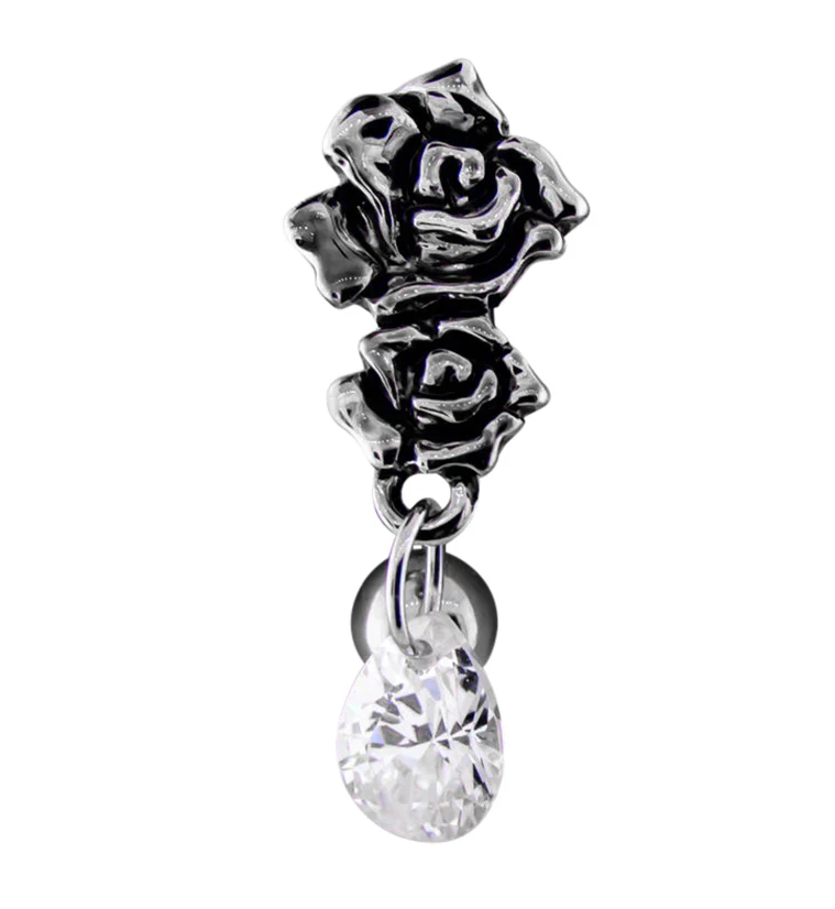 Double Rosebud Teardrop Dangle Belly Button Ring - Image 3