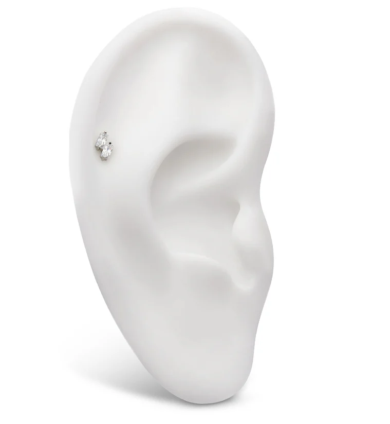 Double Slant Clear CZ Stainless Steel Internally Threaded Labret - Image 3