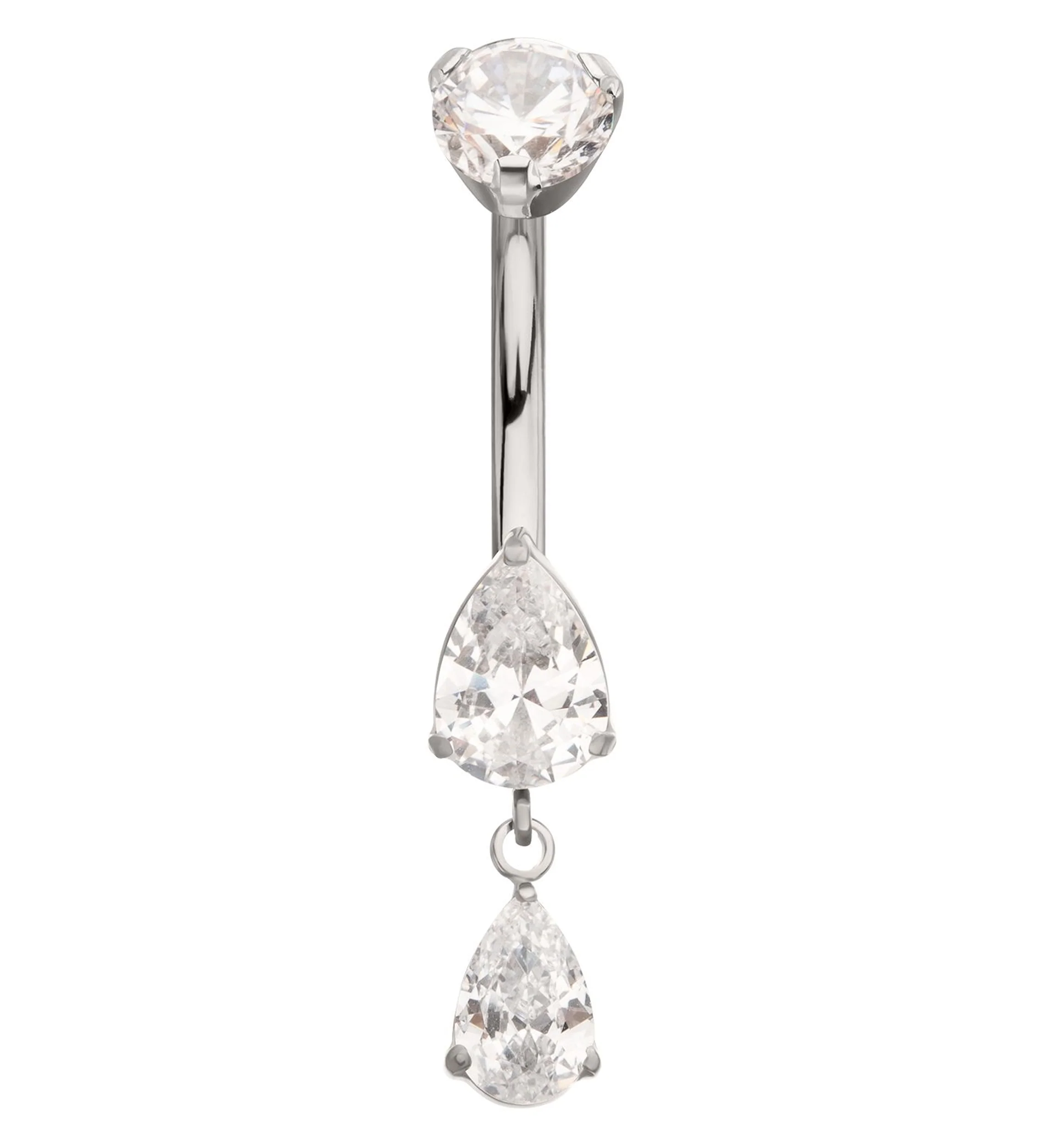 Double Teardrop Clear CZ Dangle Titanium Internally Threaded Belly Button Ring