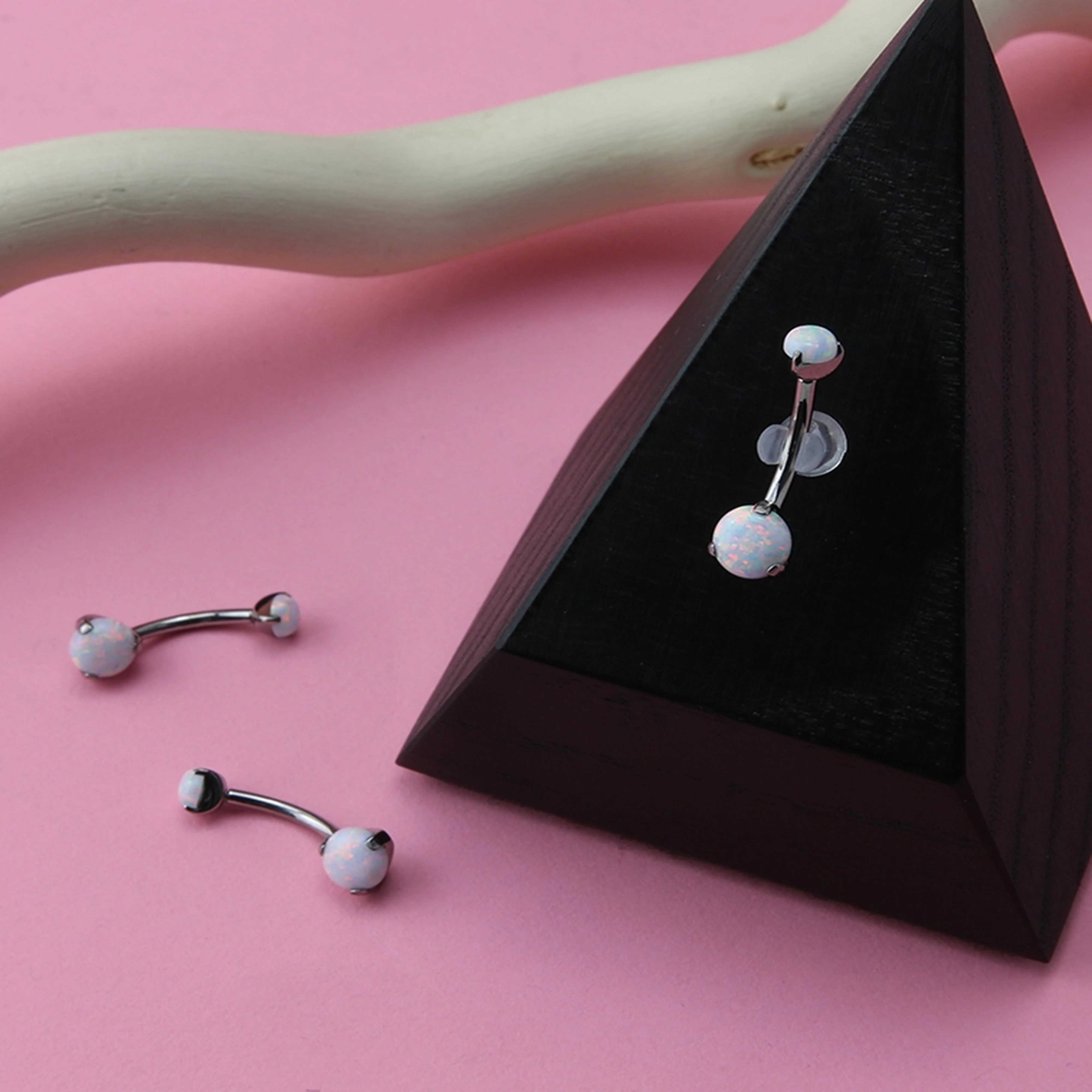 Double White Opalite Titanium Threadless Belly Button Ring - Image 3