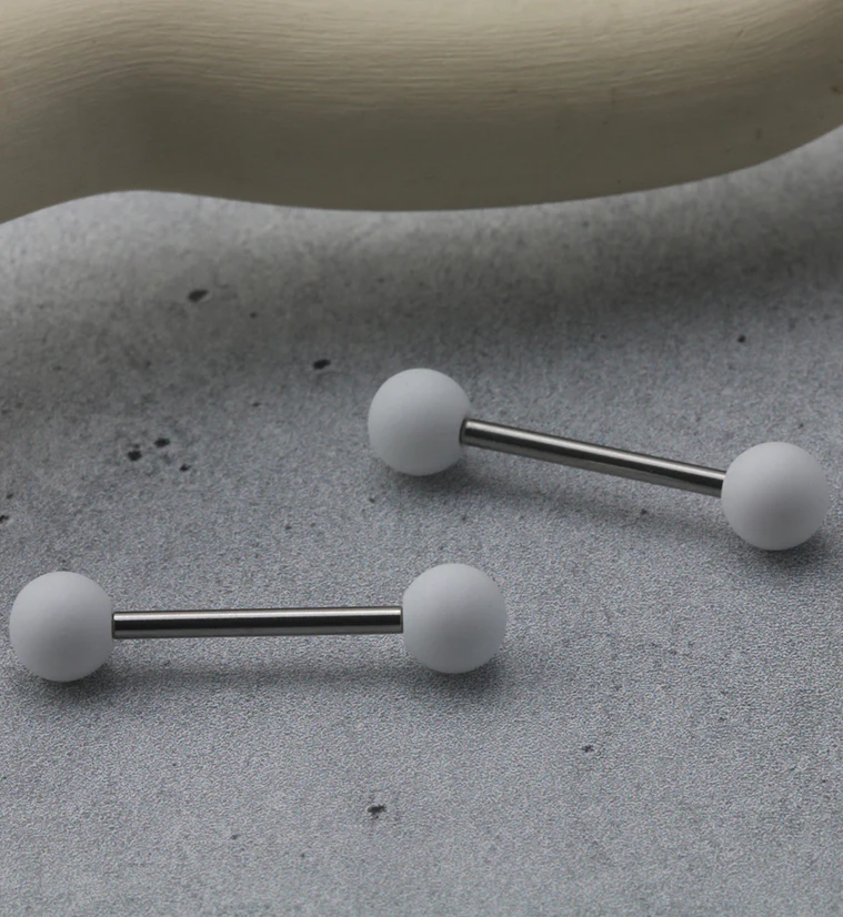 Double White Silicon Ball Stainless Steel Barbell - Image 2